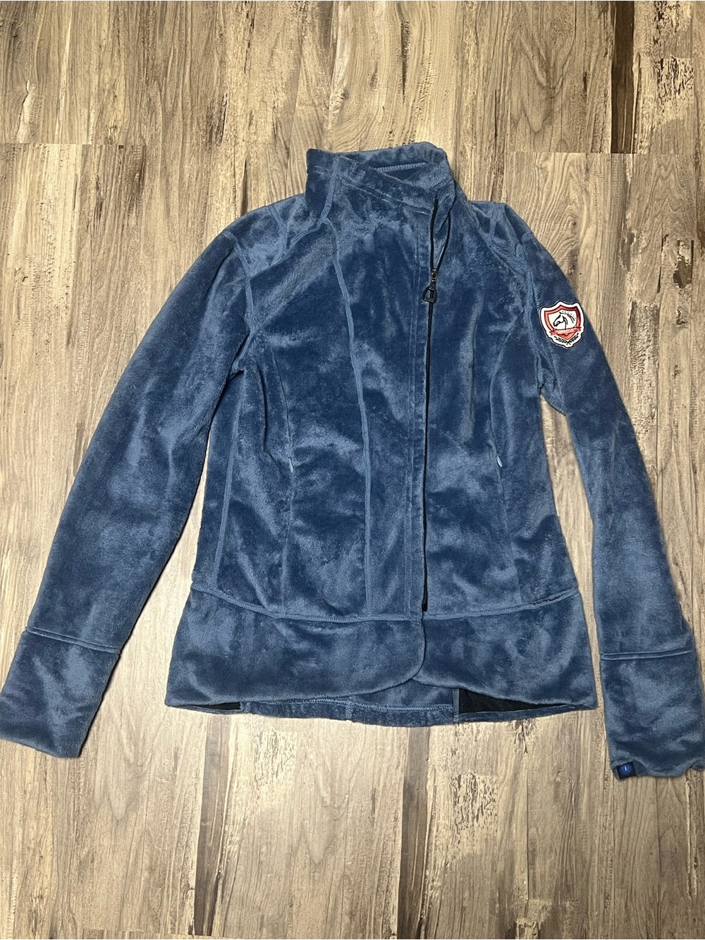 Irideon Riding Wear Plush Fleece Jacket Womens Small Slate Blue Asymmetric Zip